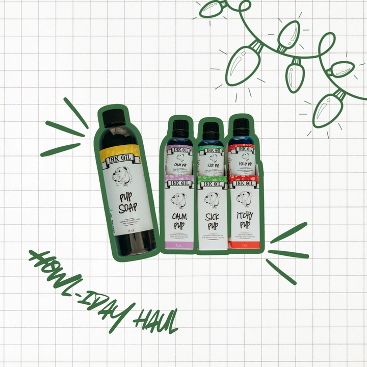 Pup Pack Dog Set from Pup Oils – All-Natural Care for Your Furry Friend! – Pup Oils for Calming, Allergies, Digestion, & Cleaning for Dogs